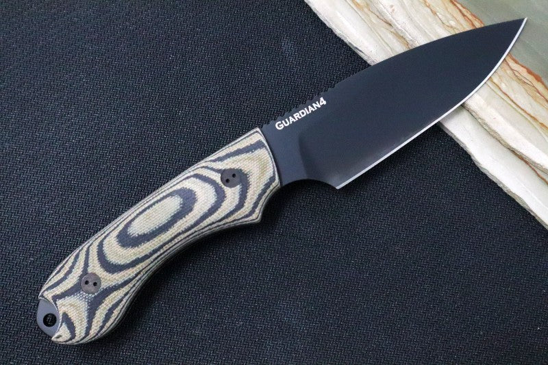 Bradford Knives Guardian 4 - 3D Camo Micarta Handle / M390 Blade / Sabre Grind / Black DLC Finish 4S-109B-M390 - Northwest Knives