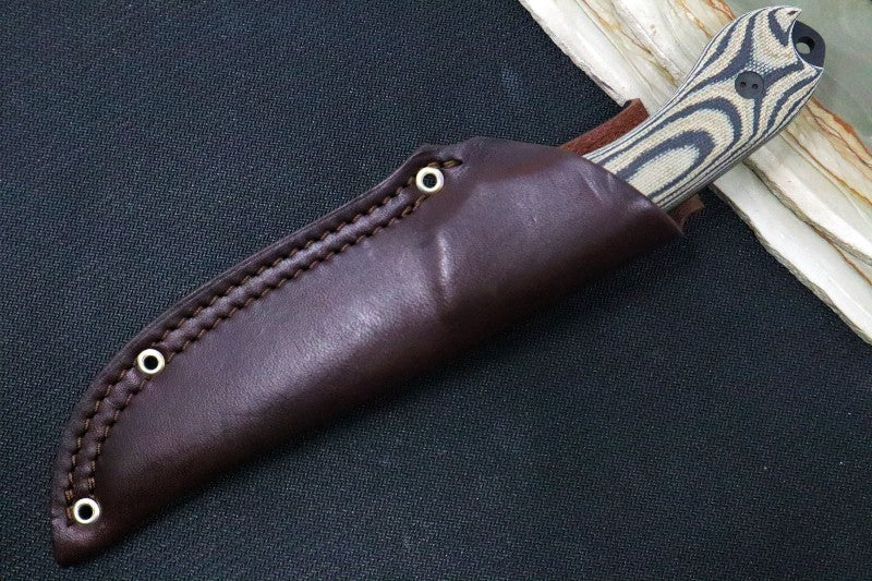 Bradford Knives Guardian 4 - 3D Camo Micarta Handle / M390 Blade / Sabre Grind / Black DLC Finish 4S-109B-M390