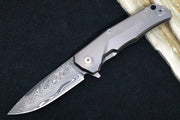 Lionsteel TRE Three Rapid Exchange Titanium Flipper - Damasteel Damascus Blade / Full Titanium Handle TRE-DTGY - Northwest Knives