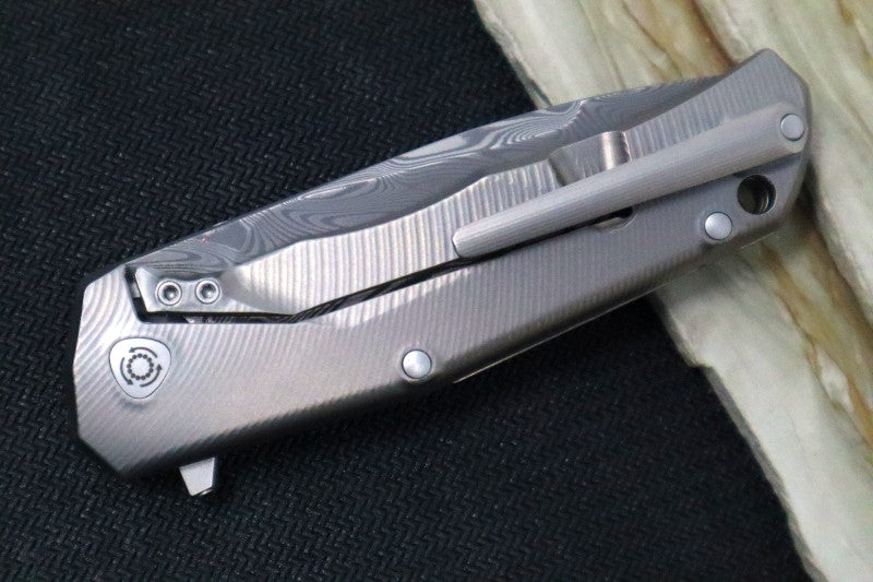 Lionsteel TRE Three Rapid Exchange Titanium Flipper - Damasteel Damascus Blade / Full Titanium Handle TRE-DTGY - Northwest Knives