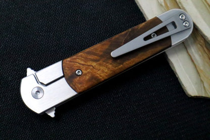 Finch Knives Road Runner - Satin Stiletto Blade / 154CM Steel / Burlwood Handle Inlays RR204