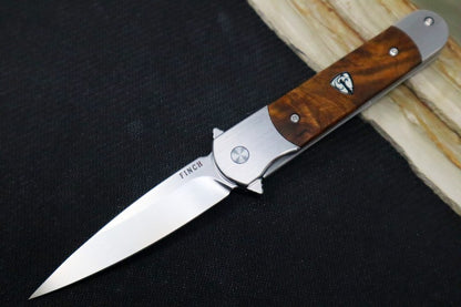 Finch Knives Road Runner - Satin Stiletto Blade / 154CM Steel / Burlwood Handle Inlays RR204