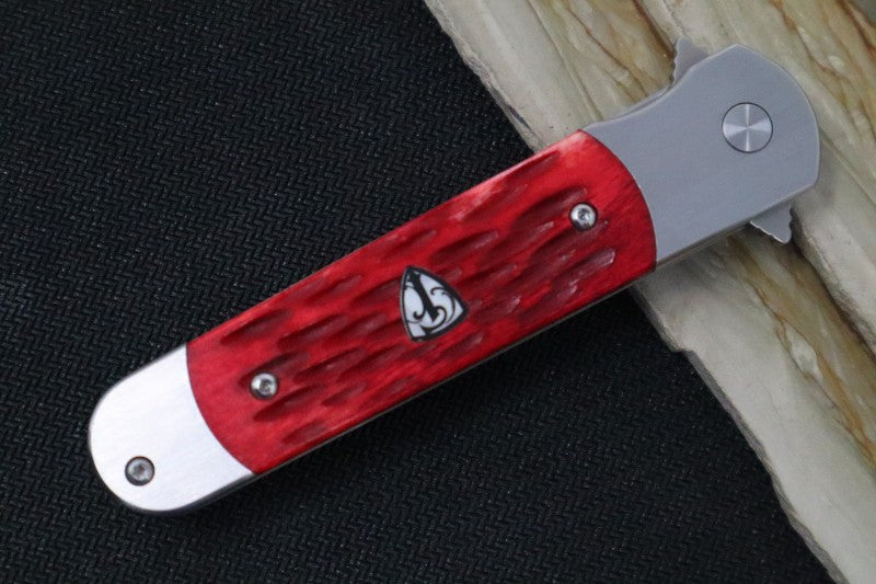 Finch Knives Road Runner Venom - Satin Stiletto Blade / 154CM Steel / Red Jigged Bone Handle Inlays RR355