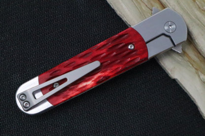 Finch Knives Road Runner Venom - Satin Stiletto Blade / 154CM Steel / Red Jigged Bone Handle Inlays RR355