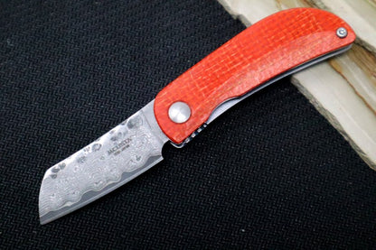 MCUSTA Petit Japanese Folding Knife - VG-10 Core Damascus Blade / Sheepsfoot / Blue & Orange Micarta Handle MC-0213D