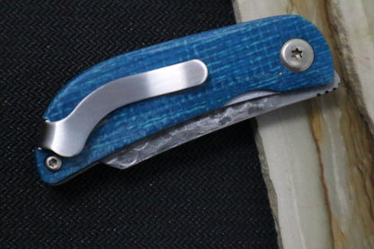 MCUSTA Petit Japanese Folding Knife - VG-10 Core Damascus Blade / Sheepsfoot / Blue & Orange Micarta Handle MC-0213D