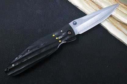 MCUSTA Sengoku Oda Nobunaga Folding Knife - Layered Damascus Blade / Drop Point / Black Micarta Handle MC-0181D