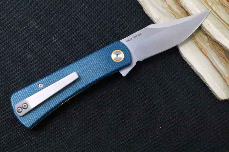 Finch Knives Drifter - Satin Clip Point Blade / 154CM Steel / Sapphire Blue Micarta Handle Inlays DT407