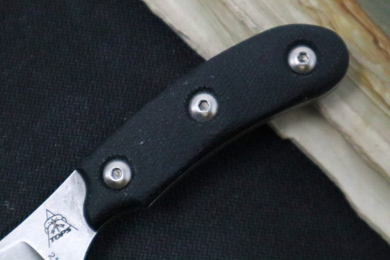 Tops Bird & Trout - 440C RC 58-60 Cryo Treated Steel / Black Canvas Micarta Handle / Leather Sheath BTK-02