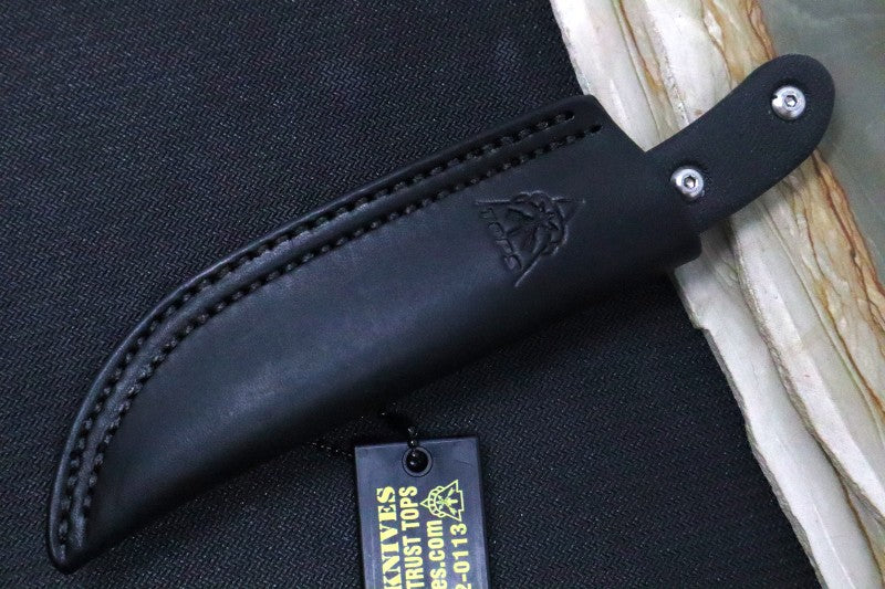 Tops Bird & Trout - 440C RC 58-60 Cryo Treated Steel / Black Canvas Micarta Handle / Leather Sheath BTK-02