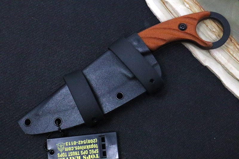 Tops C.U.T. 4.0 Fixed Blade - 1095 Steel / Tan Canvas Micarta Handle / Black Kydex Sheath CUT-40 - Northwest Knives
