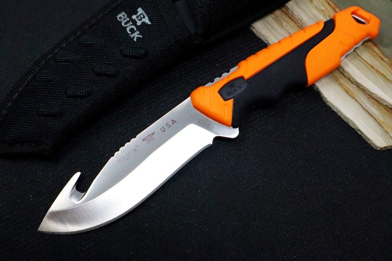 Buck 657 Pursuit Pro Hunting Knife - CPM-S35VN Blade with Guthook / Orange & Black Versaflex Handle / Nylon Sheath 12752