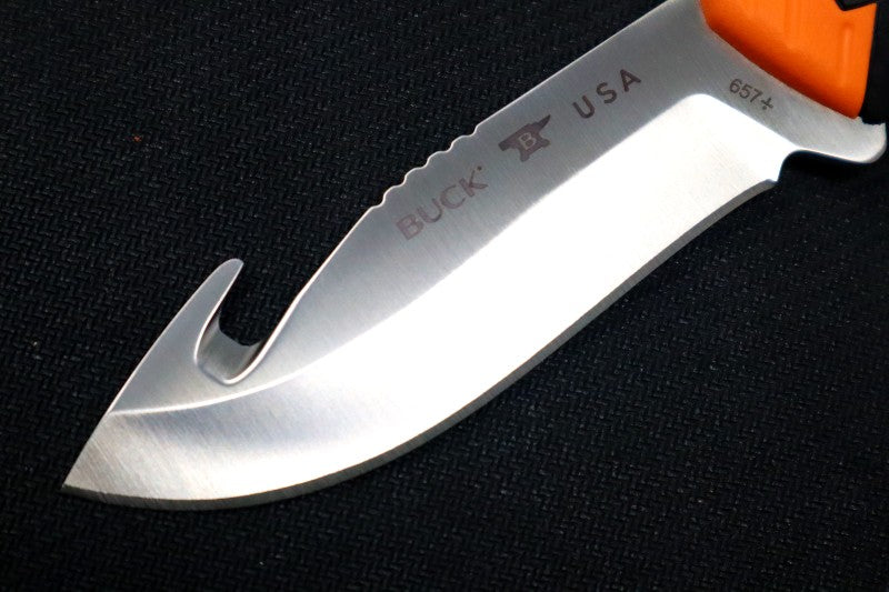Buck 657 Pursuit Pro Hunting Knife - CPM-S35VN Blade with Guthook / Orange & Black Versaflex Handle / Nylon Sheath 12752