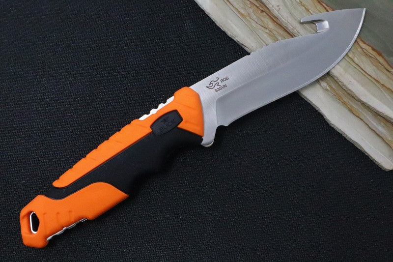 Buck 657 Pursuit Pro Hunting Knife - CPM-S35VN Blade with Guthook / Orange & Black Versaflex Handle / Nylon Sheath 12752