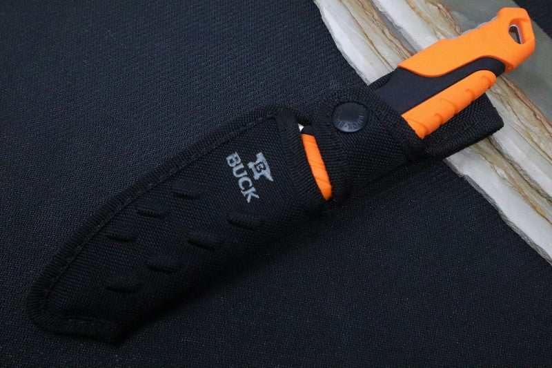 Buck 657 Pursuit Pro Hunting Knife - CPM-S35VN Blade with Guthook / Orange & Black Versaflex Handle / Nylon Sheath 12752
