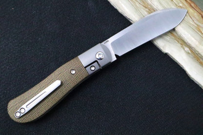 Pena Knives Dogleg Jack Front Flipper - Green Micarta Handle / M390 Steel /  Spear Point Blade