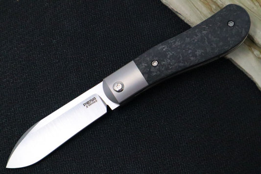 Pena Knives Dogleg Jack Front Flipper - Marbled Carbon Fiber Handle / M390 Steel /  Spear Point Blade