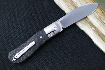 Pena Knives Dogleg Jack Front Flipper - Marbled Carbon Fiber Handle / M390 Steel /  Spear Point Blade