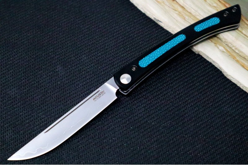 MCUSTA The Executive Personal Steak Knife Limited Edition- San Mai Blade with VG-10 Core Blade / Black Aluminum Handle with Blue Sting Ray Inays Handle MC-STLE-B