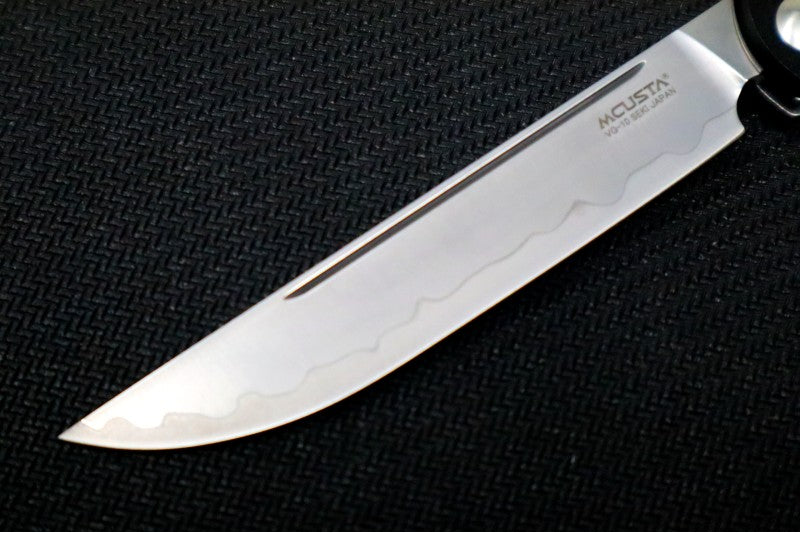 MCUSTA The Executive Personal Steak Knife Limited Edition- San Mai Blade with VG-10 Core Blade / Black Aluminum Handle with White Sting Ray Inays Handle MC-STLE-W