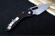 Microtech Stitch Auto - Wharncliffe Stonewashed Blade with Full Serrate / Black Textured Milled Aluminum Handle 169-12 - Northwest Knives
