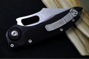 Microtech Stitch Auto - Wharncliffe Stonewashed Blade with Full Serrate / Black Textured Milled Aluminum Handle 169-12 - Northwest Knives