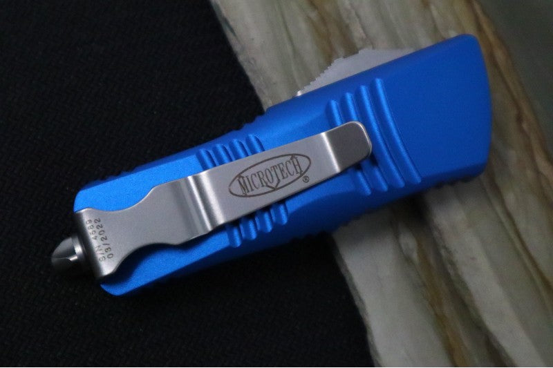Microtech Mini Troodon OTF - Dagger Blade / Stonewash Finish / Blue Handle 238-10BL