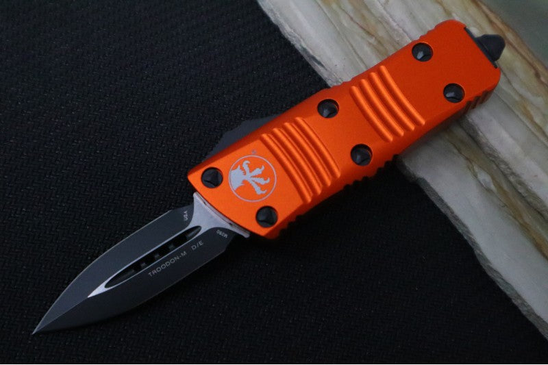 Microtech Mini Troodon OTF - Dagger Blade / Black Finish / Orange Handle 238-1OR