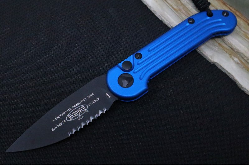 Microtech L.U.D.T - Black Blade with Partial Serrate / Blue Anodized Aluminum Handle 135-2BL