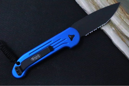 Microtech L.U.D.T - Black Blade with Partial Serrate / Blue Anodized Aluminum Handle 135-2BL