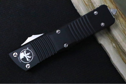 Microtech Combat Troodon OTF - Stonewash Finish / Dagger Blade with Partial Serrate / Black Handle - 142-11