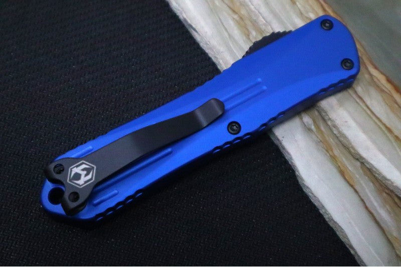 Heretic Knives Manticore E OTF - Two-Toned Finish / Tanto Blade / Elmax Steel / Blue Anodized Aluminum Handle H027-10A-BLU - Northwest Knives