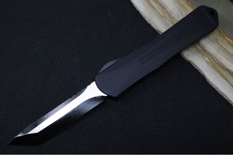 Heretic Knives Manticore-X OTF - Battleworn Black finish / Tanto Blade / Elmax Steel / Black Anodized Aluminum Handle H031-8A - Northwest Knives