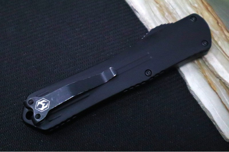 Heretic Knives Manticore-X OTF - Battleworn Black finish / Tanto Blade / Elmax Steel / Black Anodized Aluminum Handle H031-8A - Northwest Knives