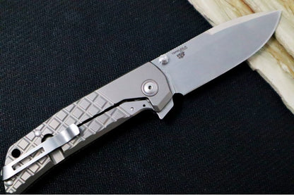 Maniago Knife Makers Maximo - Stonewashed Drop Point Blade / M390 Steel / Green Canvas Micarta Handle