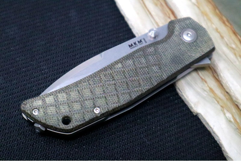 Maniago Knife Makers Maximo - Stonewashed Drop Point Blade / M390 Steel / Green Canvas Micarta Handle