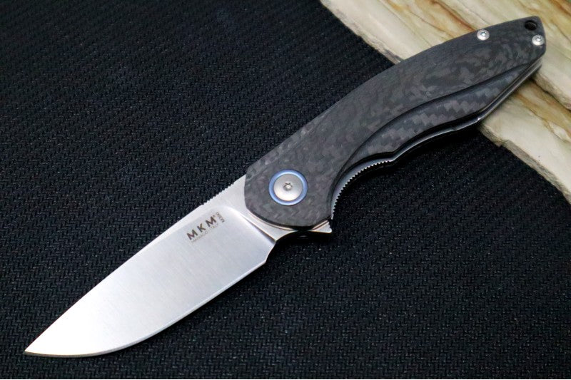 Maniago Knife Makers Timavo - Satin Drop Point Blade / M390 Steel / Black Carbon Fiber Handle