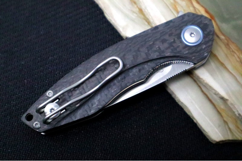 Maniago Knife Makers Timavo - Satin Drop Point Blade / M390 Steel / Black Carbon Fiber Handle
