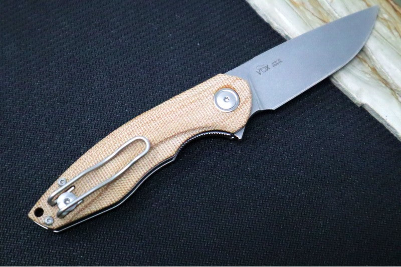 Maniago Knife Makers Timavo - Satin Drop Point Blade / M390 Steel / Natural Canvas Micarta Handle