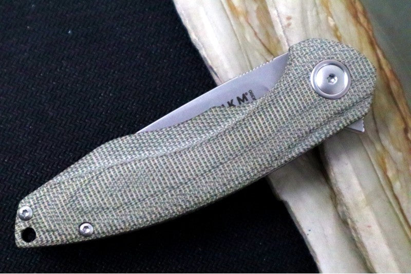 Maniago Knife Makers Timavo - Satin Drop Point Blade / M390 Steel / Green Canvas Micarta Handle