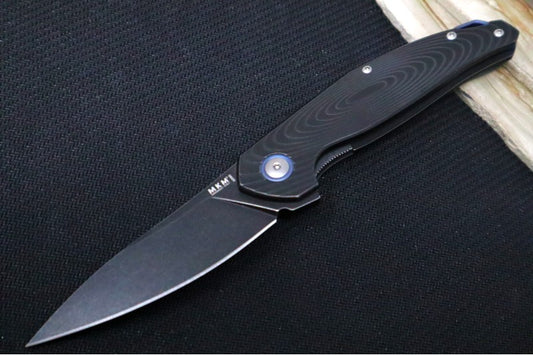 Maniago Knife Makers Goccia - Satin Drop Point Blade / M390 Steel / Black Stonewashed Titanium Handle