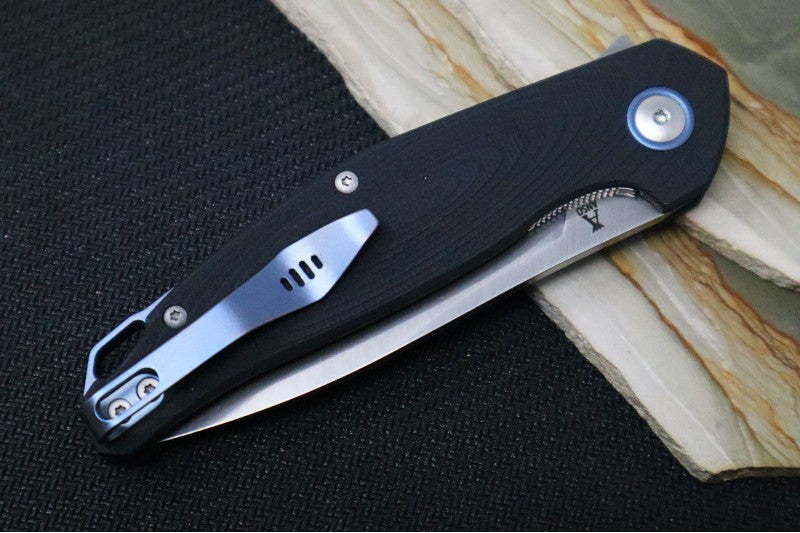 Maniago Knife Makers Goccia - Satin Drop Point Blade / M390 Steel / Black G-10 Handle
