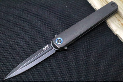 Maniago Knife Makers Flame - Black Dagger Blade / M390 Steel / Dark Stonewashed Titanium Handle MK-FL02-TDSW