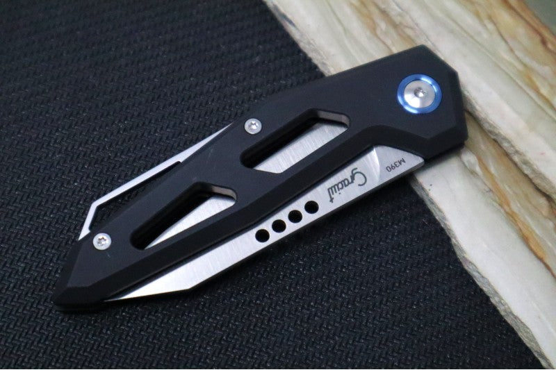 Maniago Knife Makers Edge - Satin Clip Point Blade / M390 Steel / Black Anodized Aluminum MK-EG-ABK