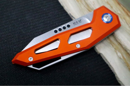 Maniago Knife Makers Edge - Satin Clip Point Blade / M390 Steel / Orange Anodized Aluminum & Blue Accents MK-EG-AOR