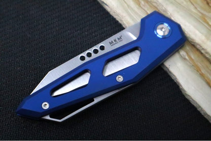 Maniago Knife Makers Edge - Satin Clip Point Blade / M390 Steel / Blue Anodized Aluminum & Blue Accents MK-EG-ABL