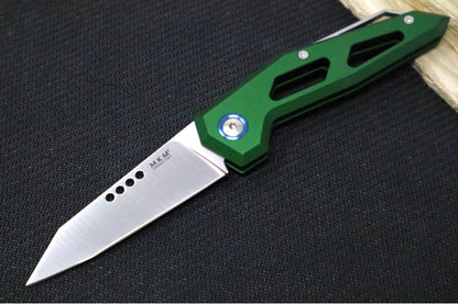 Maniago Knife Makers Edge - Satin Clip Point Blade / M390 Steel / Green Anodized Aluminum & Blue Accents MK-EG-AGR