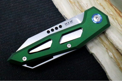 Maniago Knife Makers Edge - Satin Clip Point Blade / M390 Steel / Green Anodized Aluminum & Blue Accents MK-EG-AGR