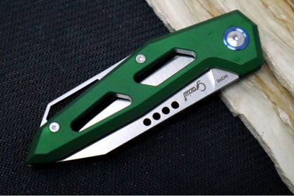 Maniago Knife Makers Edge - Satin Clip Point Blade / M390 Steel / Green Anodized Aluminum & Blue Accents MK-EG-AGR