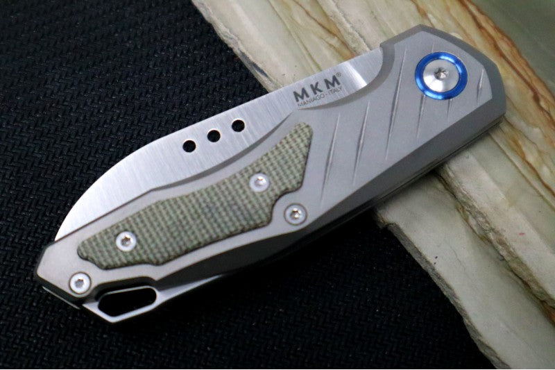 Maniago Knife Makers Root - Satin Sheepsfoot Blade / M390 Steel / Titanium Handle Scales w/ Green Canvas Micarta Inlay MK-RT-GCT